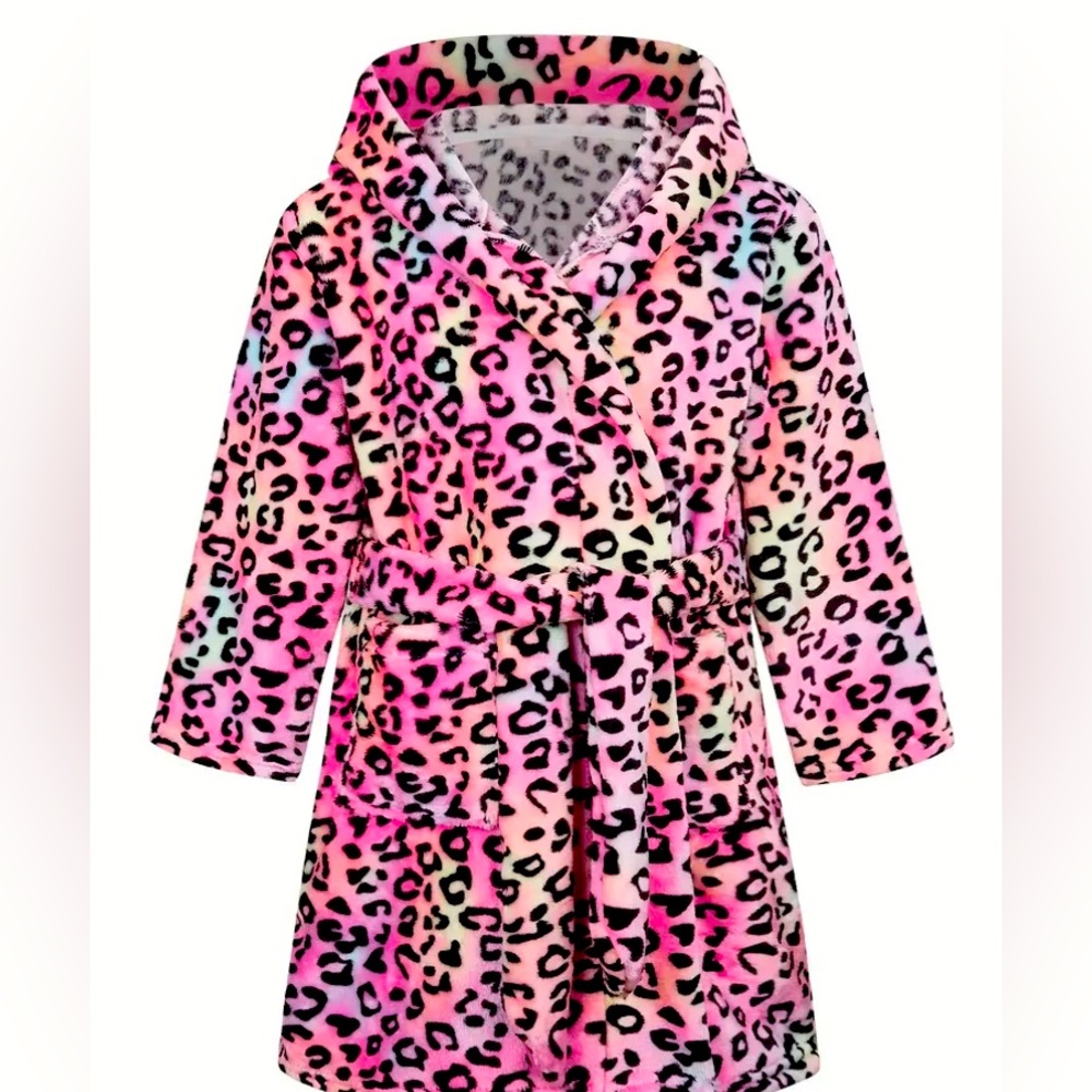 Hurry  one swimming pool bath robe multi color leopard night robe  hoodie belt
